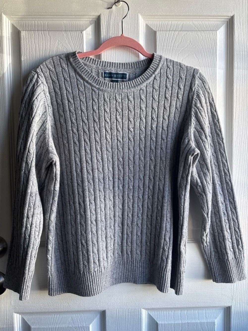 Cable Knit Sweater Gray XL Karen Scott Crewneck Blouse